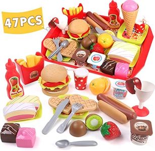 REMOKING Children Pretend Role Play Toys, Educational Food Toys for Toddler Girl Boy, Kids Preschool Learning Toys, Kitchen Toy, Hamburger, Hotdog, Cutting Fruit, Ice Cream Food Set