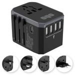 OQO Universal Travel Adapter - 6in1 European Travel Plug Adapter for 150+Countries W/Fast Charger 28W 4USB-A+1Type-C&1AC Universal Socket - International Travel Adapter for Europe,UK,US,AU,Asia(Black)