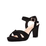 DREAM PAIRS Women’s Open Toe Ankle Strap Sparkly Strappy Chunky Heel Pump Heels ICE-1,Size 5,BLACK/SUEDE,ICE-1