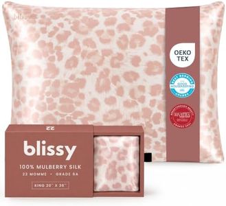 Blissy Silk Pillowcase - 100% Pure Mulberry Silk - 22 Momme 6A High-Grade Fibers - Silk Pillow Cover for Hair & Skin - Regular, Queen & King (Nicole Miller - Mauve Cheetah, King)
