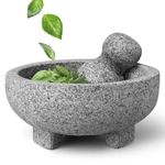 Flexzion Granite Mortar and Pestle Set - Solid Granite Stone Grinder Bowl Holder 7.9 Inch for Guacamole, Herbs, Spices, Garlic, Kitchen, Cooking, Medicine