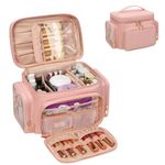 Large Makeup Bag, Portable Travel Makeup Bag Organizer for Women Girls with Makeup Brush Compartment & Two Side Pockets, Cosmetic Travel Bag Vertical Storage Toiletry Bag - Pink