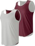 Liberty Pro Men's Lightweight Reversible Rec Tanks, Mesh Basketball Jerseys Athletic Quick Dry Shirts Team Scrimmage Uniforms, White/Maroon, Large