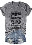 Smooth as Tennessee Whiskey Sweet as Strawberry Wine T Shirt Women V-Neck Country Music Tee Tops Drinking Blouse, Grey, X-Large