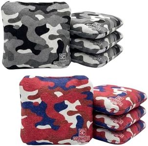 SC Cornhole Games Professional Dual Sided Cornhole Bags- 16 oz 6x6 w/Premium Resin Fill - Official Tournament Slide/Stick Pro Bean Bags - Regulation/Approved (Red Camo/Grey Camo)