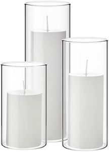 Shihanee Set of 3 White Pillar Candles and 3 Glass Cylinder Candle Holders for Slim Candles Wedding Valentine's Day Centerpieces(White, 2.6'' X 4.7'', 5.9'', 7.9'')