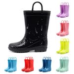 EUXTERPA Kids Wellies Boys Girls Waterproof Wellington Boots, Toddler Child Solid Black Welly Boots for Outdoor Size 10