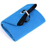 Mile High Life Tri-fold Golf Towel | Premium Microfiber Fabric | Waffle Pattern | Heavy Duty Carabiner Clip (Blue/Black)