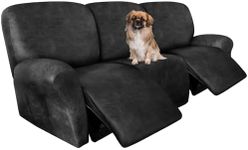 ANARACHON Recliner Couch Cover Leather Look Recliner Sofa Covers for 3 Cushion Reclining Sofa Slipcovers 8-Pieces Furniture Protector Spandex Fabric Washable (3 Seater, 02 Dark Gray)