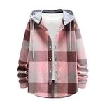 Mens Flannel Shirts Long Sleeve Plaid Hoodie Checked Shirt Regular Fit Mens Jacket Casual Fashion Button Shirts Flannel Shirt with Hood Shackets Brushed Cotton Shirt(#11-Red,XL)