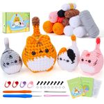 Crochet Kit for Beginners Animal Cat Crochet Kit for Adults Kids, Knitting Kits Complete Crochet Set with Step-by-Step Video Tutorials, 4pcs Cat Crochet Animal Kit Surprise Gift Birthday