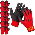 F8WARES Reusable Nylon Latex Coated Safety Gloves For Men Industrial/Gardening Gloves/Hand Gloves For Work/Industrial Gloves/Working Gloves For Men Cut-resistant XL (Red/Black(Pack 10 Pairs))