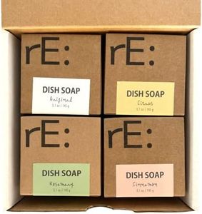 RE: REKURATOR Dishwashing Soap with Loofah Sponge – Eco-Friendly, Gentle, Plant-Based Dish Bar, No Artificial Dyes or Fragrance 4 pk (Cinnamon, Citrus, Unscented and Rosemary)