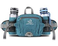 WATERFLY Waist Bag Fanny Pack with Water Bottle Holder Hiking Waist Pack for Men Women Traveling Walking Camping Waist Pouch (Teal Blue)