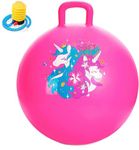 YHK Hopper Ball, Hopping Toys for Kids, 18inch Bouncy Ball with Handle for Boys Girls Aged 6+, Inflatable Dinosaur Bounce Hopper Toy with Pump (65cm) (Pink)