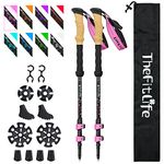 TheFitLife Carbon Fiber Trekking Poles – Collapsible and Telescopic Walking Sticks with Natural Cork Handle and Extended EVA Grips, Ultralight Nordic Hiking Poles for Backpacking Camping (Pink)