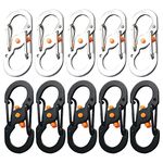 Cdemiy S Carabiner Clip, 10 PCS Mini Stainless Steel Carabiner, S Shape Keychain Hook Clip with Lock, for Small Backpacks Keys or Dog Tags for Home Outdoor Hiking Fishing Camping Travel