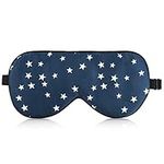 Navaris 100% Silk Eye Mask - Super Soft Natural Silk Fabric Sleep Mask with Adjustable Strap for Ultimate Comfort and Fit (Blue w/Stars)