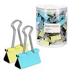 kwmobile Set of Binder Clips (50 Pack) - Medium Paper Clamps Foldback Clips for Office Stationary, Printer Paper - 32mm, Yellow/Mint