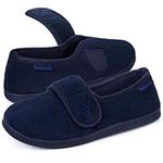 HomeTop Women's Adjustable Slippers Comfy Diabetic Memory Foam Wide Fit House Shoes Oxford Blue,6 UK