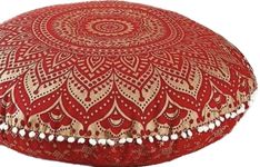 32" Mandala Large Floor Pillow Cover Meditation Cushion Hippie Round Colourful Decorative Bohemian Accent Boho Chic dog bed Indian Pouf Ottoman Handmade COVER ONLY (Elephant) (Ombre- Red GOLD)