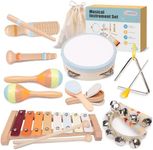 Baby Musical Instruments - Montessori Wooden Baby Musical Toys Toddler Percussion Instruments Xylophone Maracas Tambourine Set, 2 3 4 Year Old Girl Boy Birthday Gifts for Kids Easter Basket Stuffers