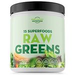 Raw Greens – Ultimate Natural Blend with 15 Premium Superfoods and Vegetables - Vegan Super Greens Powder Including Green Tea, Spirulina, Ginger Root & Pea Protein (50 Servings, 250g)