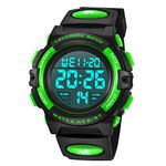 Kids Watch,Boys Watch for 6-15 Year Old Boys,Digital Sport Outdoor Multifunctional Chronograph LED 50 M Waterproof Alarm Calendar Analog Watch for Children with Silicone Band LightGreen