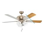 Eglo Ceiling Fan Las Palmas, 5 Blade Fan with Light, Pull Chain, Reversible Blades made of Plywood in White or Silver, Housing made of Steel in Nickel-Matt, AC Motor, Ø 132cm (52")