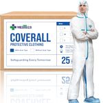 Medtecs Hazmat Suits - 6 Sizes Options - Disposable Coveralls Suit, Medical Protective Coverall PPE Hazmat Suits, With Seal Tape (25 Pc), Medium