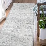 JINCHAN Runner Rug 2x6 Area Rug Vintage Hallway Indoor Floor Mat Washable Rug Retro Distressed Carpet Grey Multi Floral Print Country Accent Rug Non Slip Bathroom Kitchen Bedroom Living Room