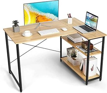 Giantex L-Shaped Desk, 120 cm Writing Study Laptop Desk with Adjustable Storage Shelves, Modern Home Office Desk, Corner Computer Desk, for Bedroom Study Room Living Room, Space-Saving (Natural)