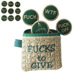 Big Bag of Fucks to Give Zipper Pouch - Fucks to Give Gag Gift, 9/17pcs Embroidery Fucks to Give Coins, Jar of Fucks to Give, Stress Relief Gadgets Funny Gifts for Friends Coworkers (Green-9PCS)