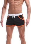 Dtone Mens Short Shorts for Bodybuilding Running Gym Booty Shorts Fitted Sexy 80s Clothing, Black-orange, Large Short