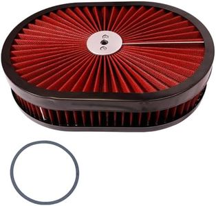 SeaEagles 12"x2" Oval Air Cleaner Filter Assembly 5-1/8" Carb Neck w/Flow-Thru Lid High Flow Chrome Compatible For GMC Chevy Ford Chryler Dodge Fit For 5-1/8" carburetor neck (RED)