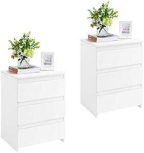 Yaheetech 2pcs Mesitas de Noche con 3 Cajones 45x35x60,5cm Mesillas de Noche Moderno para Dormitorio Mesa Auxiliares de Madera para Sala de Estar Blanca
