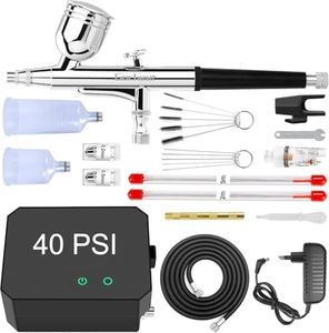 Powate 40 PSI Aerographe, Multi-Function Dual-Action Aerographe Kit Compressor avec 0.2/0.3/0.5 mm Buses pour Nail Art, L'artisanat, la Décoration de Gâteaux, la Conception D'ongles,Noir