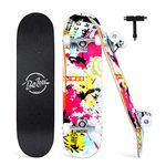 BELEEV Skateboards, 31 x 8 inch Complete Skateboard for Beginners, 7 Layer Canadian Maple Double Kick Deck Concave Cruiser Trick, Light Up Wheel Skateboard for Kids Teens & Adults