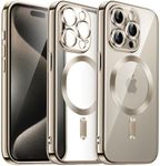 JETech Soft Clear Case for iPhone 15 Pro Max 6.7-Inch, Camera Lens Full Protection, Compatible with MagSafe Wireless Charging, Shockproof Electroplated TPU Phone Cover (Natural Titanium)