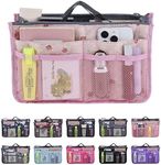 JJ PRIME - Multi Compartment Handbag Insert | Expandable Organizer | Pink Tote Divider With 13 Pockets (Cherry, Pink)
