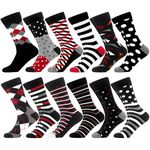 WeciBor Men's Dress Colorful Novelty Funny Crew Socks, 12 Pair Black Grey Geometric, Size 9-12