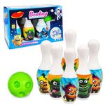 FunBlast Kids Bowling Play Set Toys - Fun with Cartoon Bowling Play Toy Set with 6 Bottles and 1 Balls Game for Kids, Indoor & Outdoor Sports Games for Kids/Boys (Random Color and Print)