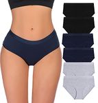 Ekouaer Women's Cotton Underwear Stretch Briefs Soft Underpants Breathable Ladies Panties 6-Pack, Black, Blue, Grey