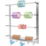 BATTIPAW 4-Tier Ribbon Wall Holder, Ribbon Wall Rack with Sliding Hooks, Wall Mounted Ribbon Organizer, Sewing Thread Wall Holder, Metal Wall Rack for Wire Spools, Fabric, Scarves, Belts, Towels