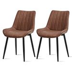 OFCASA Dining Chairs Set of 2 Brown Faux Leather Kitchen Chairs with Backrest and Metal Legs Thick Padded Upholstered Lounge Leisure Chairs for Home Bedroom Living Waiting Reception Room