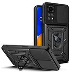 CCSmall Case for Xiaomi Redmi Note 11 4G (Not 5G) with Slide Camera Cover, Heavy Duty Military Grade Protection Phone Case with Ring Stand for Xiaomi Redmi Note 11 4G/Redmi Note 11S SJ Black