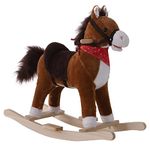 Qaba Kids Plush Ride On Rocking Horse Child Animal Adventure Rocker Chair Playtime Toy with Sound Scarf Included Red Brown