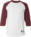 Champion Adult Raglan Baseball T-Shirt, Wht/Maroon, X-Large