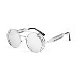 Karsaer Steampunk Non-Polarized Sunglasses Hippie Glasses Retro Round Metal Frame Women Men, 49, Silver