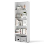 DORTALA Bookcase 5-Shelf Multi-Functional Modern Wood Storage Display Open Bookshelf for Home Office, White